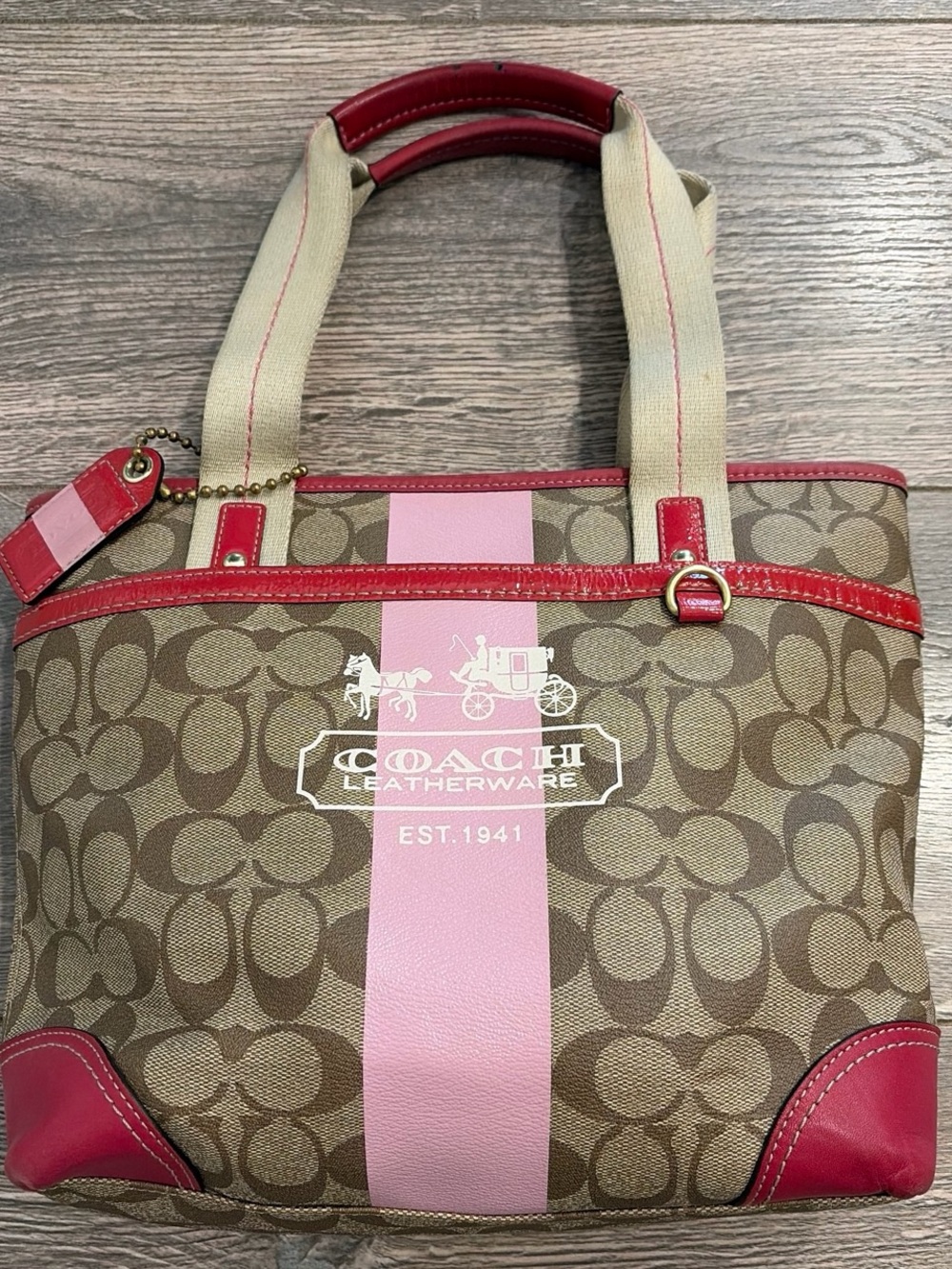 Coach Pink Heritage Stripe Tote Bag